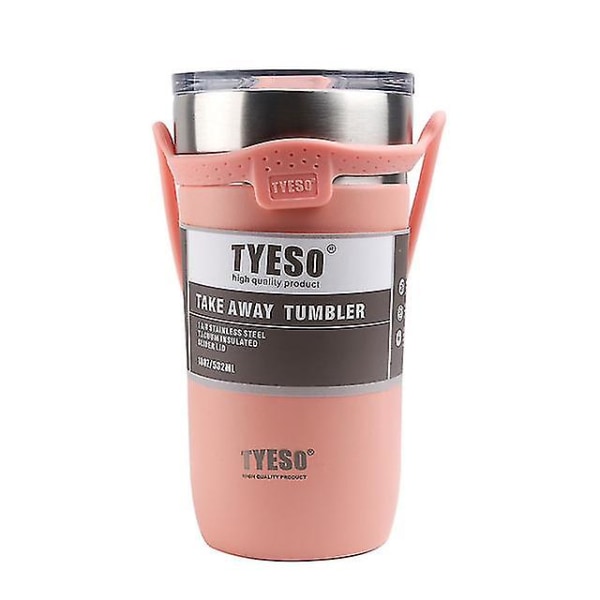 Dobbelt kaffe termokrus i rustfrit stål med skridsikker kasse Bilvakuumflaske Rejseisoleret flaske Pink 550ML