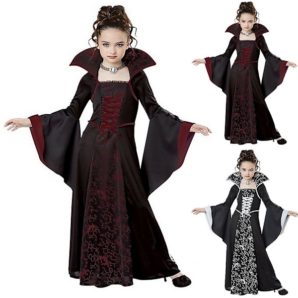 Barn Piger Performance Vampyr Kostume Halloween Hexe Kostumer hvid white 140cm