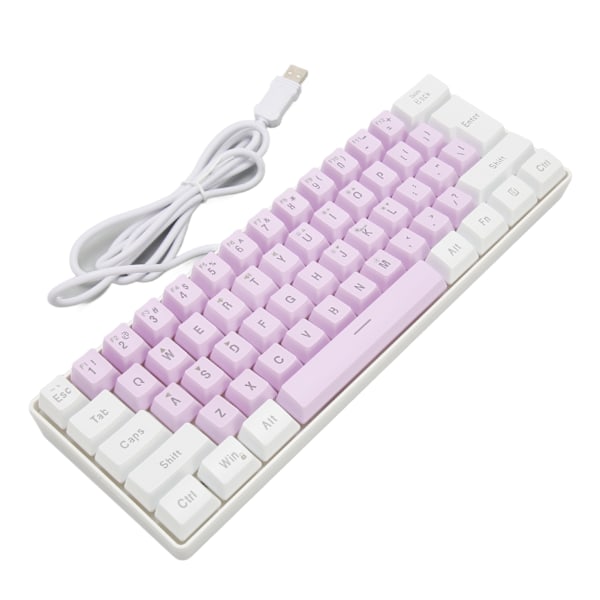 Gaming Tangentbord USB 61 Tangenter Ergonomisk Kontrastfärg 6 RGB Bakgrundsbelysta Lägen Trådbundet Tangentbord för Stationär Dator Laptop Vit Lila