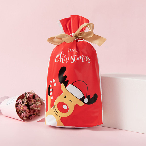 50X Julesekker Trekkstreng Wrap Gaveposer Gave Oppbevaring Gjenbrukbar Elg