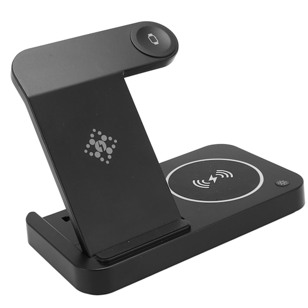 4 i 1 Trådlös Laddare med Vikbart Ställ Multifunktionell Laddstation för Telefon Hörlurar Klocka