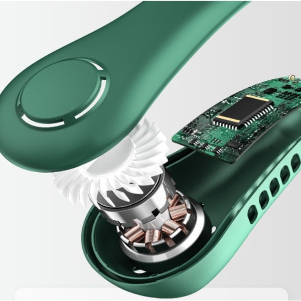 (Clear Stock)Justerbar bärbar nackfläktbatteri USB Uppladdningsbart bladlösa personliga kylkontorsfläktar (1800mAh) Green noSize