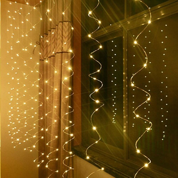 3Mx3M LED Gardin Fairy String Lights In/Outdoor Fönster Dekor warm white 3*3m 300 lights