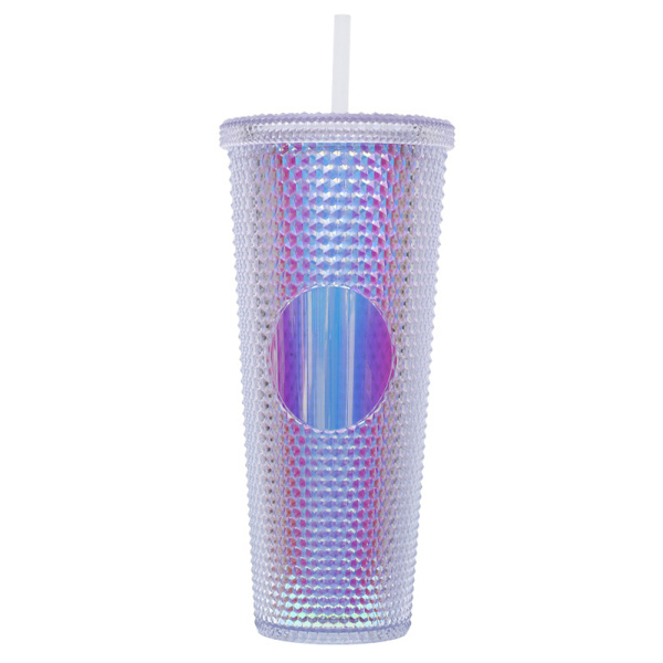 710ml plastikkop med låg og sugerør, genanvendelig iskaffe kop Transparent silver