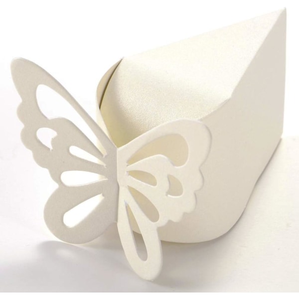 50 stk Butterfly Favor Gift Godteri Bokser Kake Stil for Bryllupsfest Baby Shower (Elfenben)