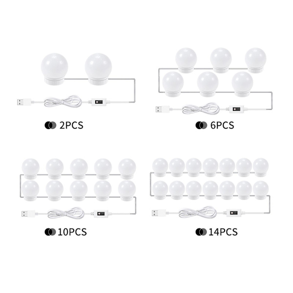 14 kpl Led-meikkipeilin valot Älykäs anturiohjaus Meikkipeilivalot Kylpyhuonepeililamppu 1,5 m USB-kaapelilla LED-nauhavalot 14 kpl.