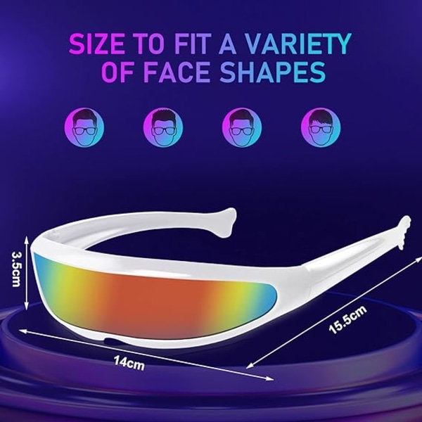 2ST Futuristiska glasögon-Vit+svart, smala Cyclops solglasögon fo