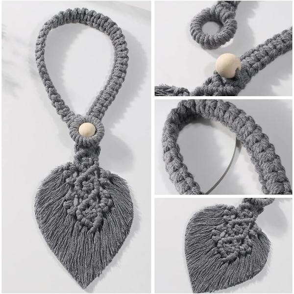 Sæt med 2 Boho Curtain Tiebacks, Leaves Cotton Macrame Curtai