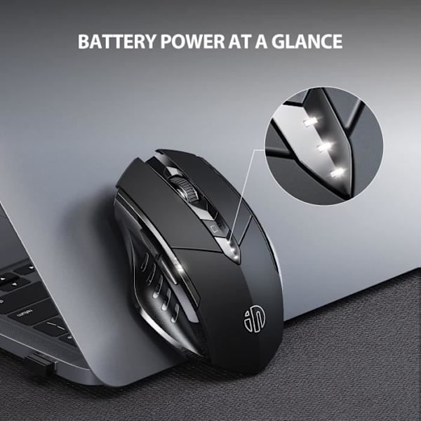 SDLOGAL Silent genopladelig Bluetooth-mus (Tri-Mode: BT 5.0-4.0 + 2.4G), synligt batteriniveau, sort