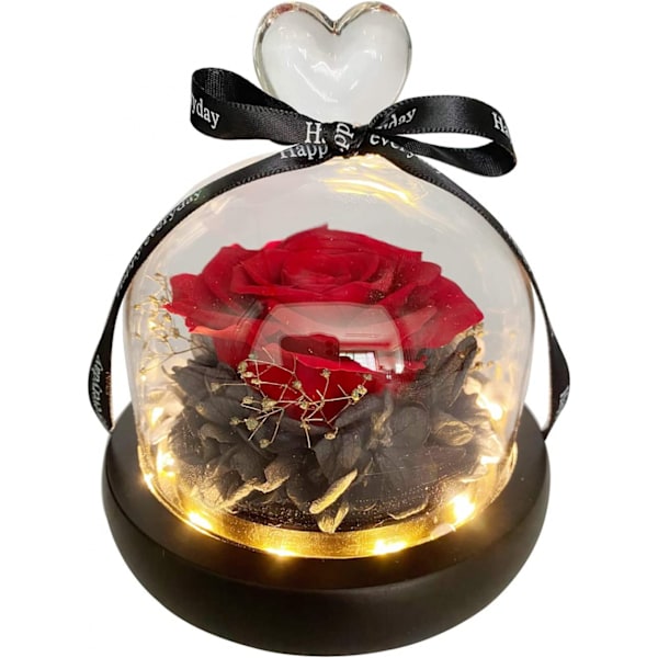Äkta konserverad ros handgjord färsk ros eternal rose glaskupol presentförpackning med LED, mycket moderiktig och vacker