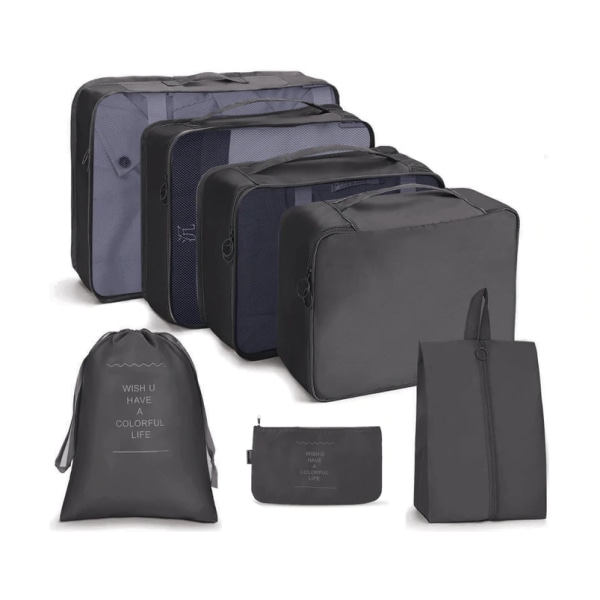 Set förpackningskuber Resekuber för resväskor Bagageförpackning Orginzers, svart