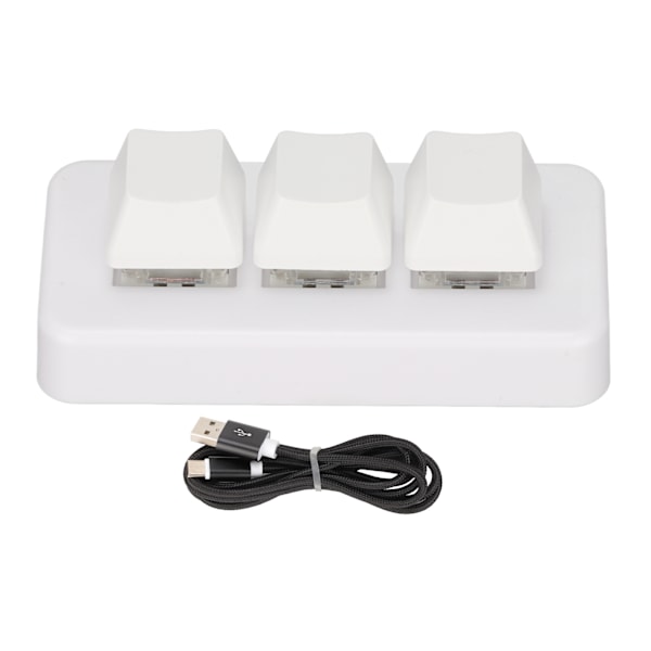 3 Tasters Tastatur RGB Bakgrunnsbelyst 3 Taster USB Grensesnitt Mini Mekanisk Programmerbar Plug and Play Makrotastatur for Datamaskin Hvit
