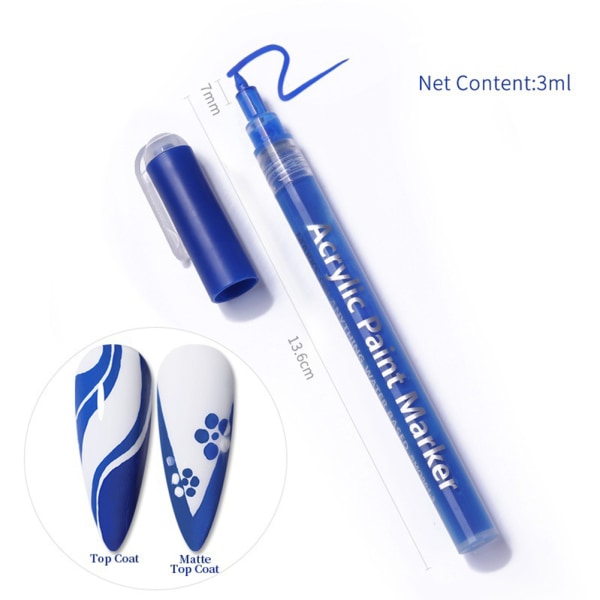 Nagel Konst Penna Akryl Nagelpenna Nagelfärg, DIY Nail Art Pen Vit Dark Blue