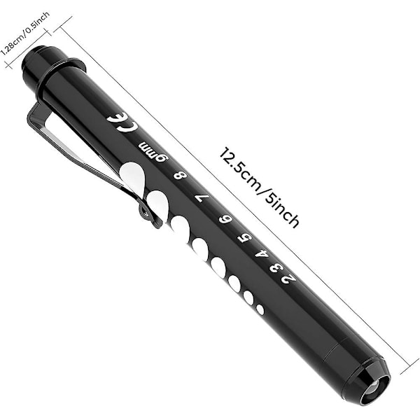 Professionell Pen Light With Pupill Gauge Led Penlight För sjuksköterskor Läkare Medicinsk Penlight Black 2pcs