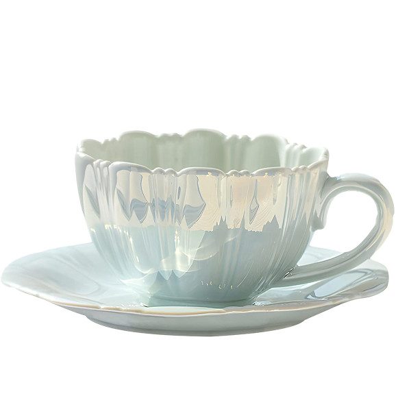 300 ml blomblad kaffemugg och fat set keramisk mugg presentkopp blue