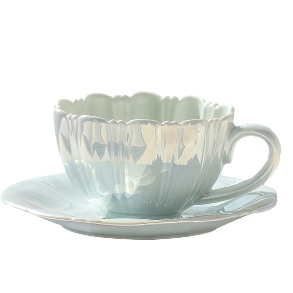 300 ml blomsterblad kaffekopp og fat sett keramisk kopp gavekopp blue