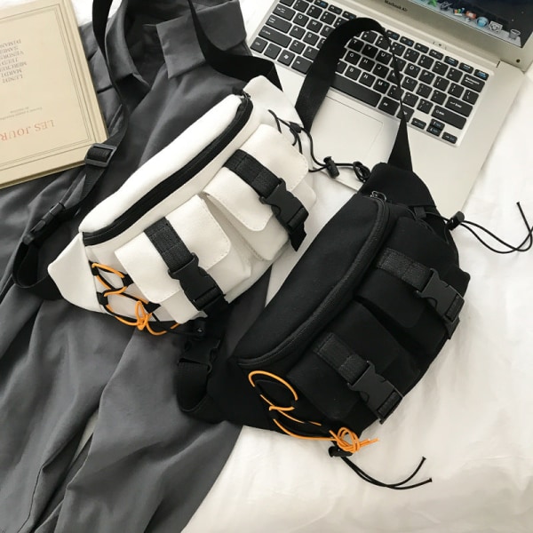 Midjeväska Herr Dam Fanny Midjeväska Arbetskläder Bröst Herr Korean Ins Hong Kong Style Retro Lätt Matchande Crossbody Kvinnor Black (No pendant)