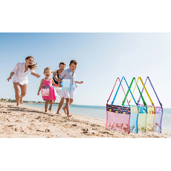 Strandleker Skalvesker Strandveske for barn 5 stk Fargerike Mesh