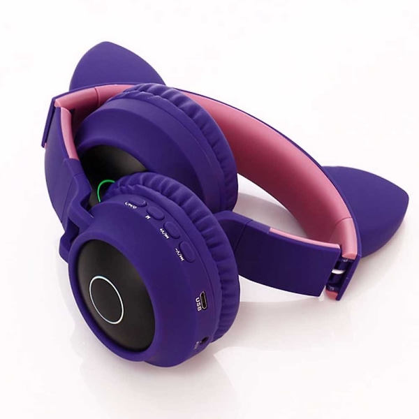Trådlösa Bluetooth Barnhörlurar, Cat Ear Bluetooth Trådlösa/trådbundna hörlurar ,led Light Up Trådlösa Barn hörlurar Over Ear Med Mikrofon Purple