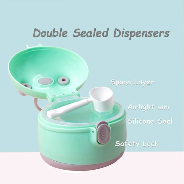 Baby Formula Dispenser, Bærbar Mælkepulver Dispenser Snack Opbevaringsbeholder til Rejse Soveværelse Udendørs (Stor Grøn)