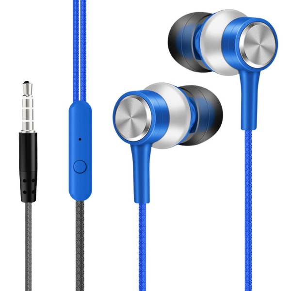 Hy-7-hovedtelefon med ledning i øret tung bas Dual Drive 3,5 mm Sports Gaming Headset med mikrofon til mobiltelefon Blue