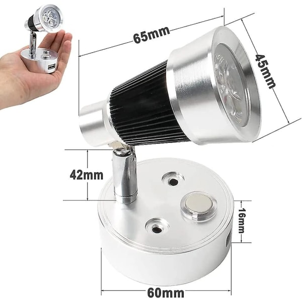 12v-24v led spot läsljus med USB, 3w Rv interiörbelysning Vägglampa med touch-dimmer för husvagn husbil husbil båt husbil (3000k)