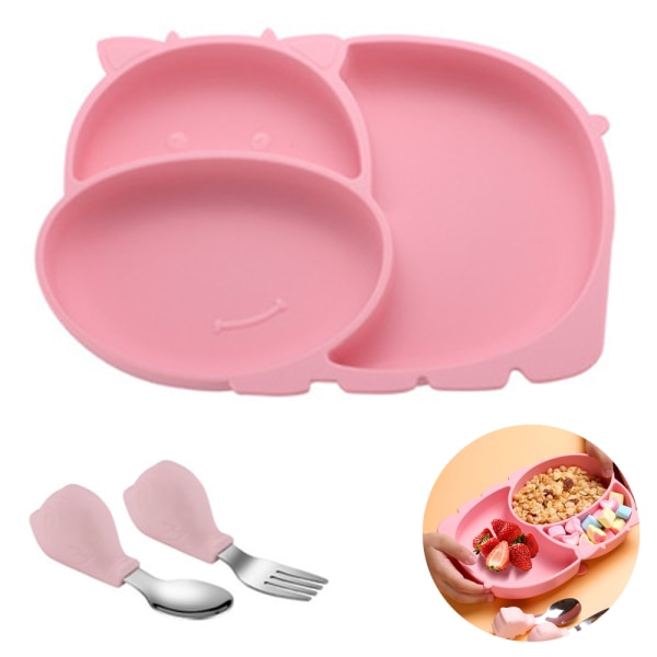 Baby silikon sugplatta, delad skål til småbørn, silikon til barn Pink