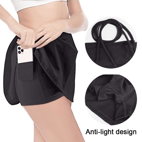 Svarta tenniskortskjolar med fickor för kvinnor, dragsko för tjejer, atletiska kjolar Träningskort black black XL