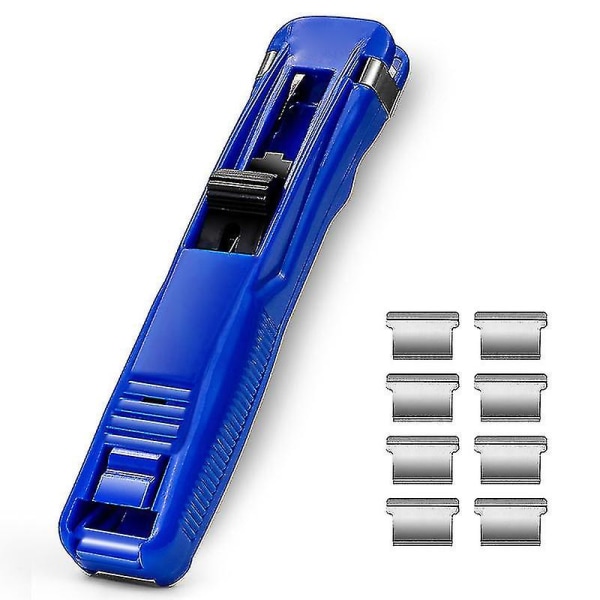 Clip Pusher, Retainer Clip, Binding Clip, Genanvendelig bærbar Push Clip (1 stk, leveres med 8 ekstra clips, blå)