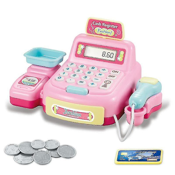 Barnpussel Lekhus Leketøy Jenteleketøy Simulering Supermarked Kasselys Multifunksjonell, Rosa, 19*12*8,5 cm