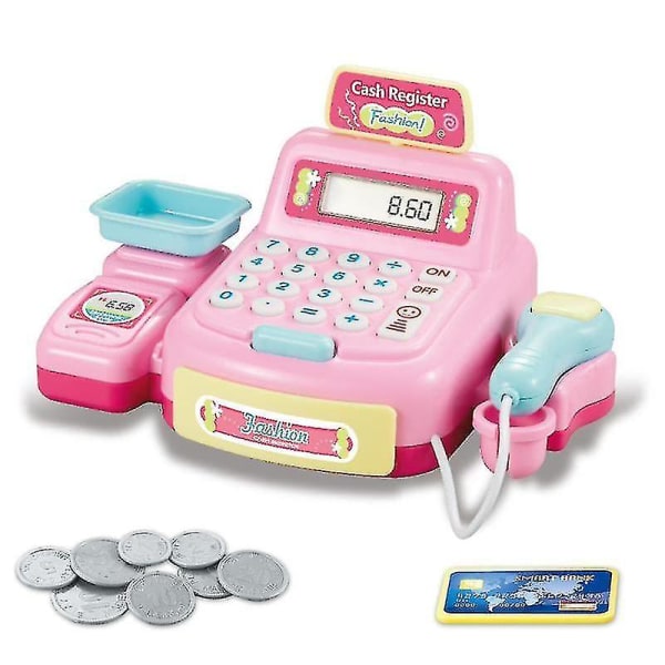 Børnepuslespil Legetøj Huslegetøj Pigelegetøj Simulering Supermarked Kasseapparat Lamper Multifunktionel, Pink, 19*12*8,5 cm