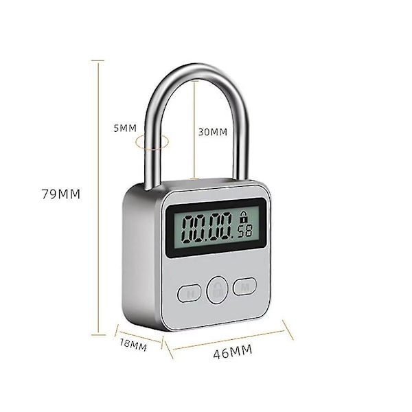 Aikak lukko LCD-näytöllä, USB-ladattava, aikuisille, elektroninen ajastimella silver