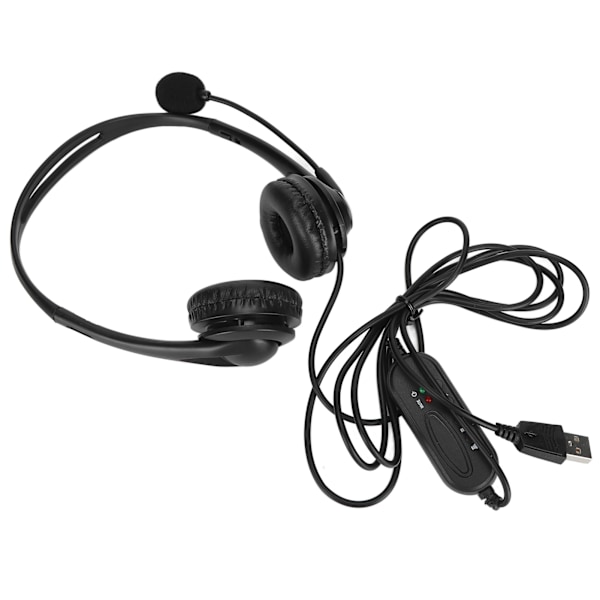 Kundeservice Headset Håndfri Stereo Kablet Binaural PC Støyreduserende Hodetelefon for Telefonsalg USB