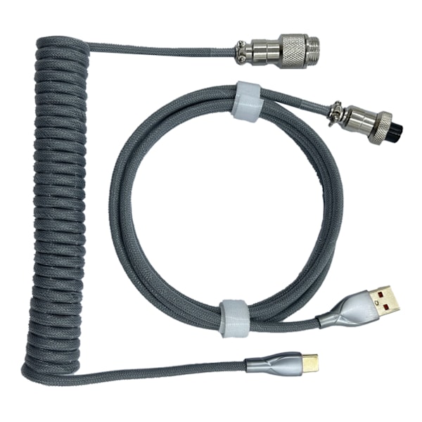 Gaming Tangentbord Kabel Professionell Infällbar Robust Kontakt Spiralvriden Tangentbordskabel för Mekaniskt Tangentbord Silvergrå