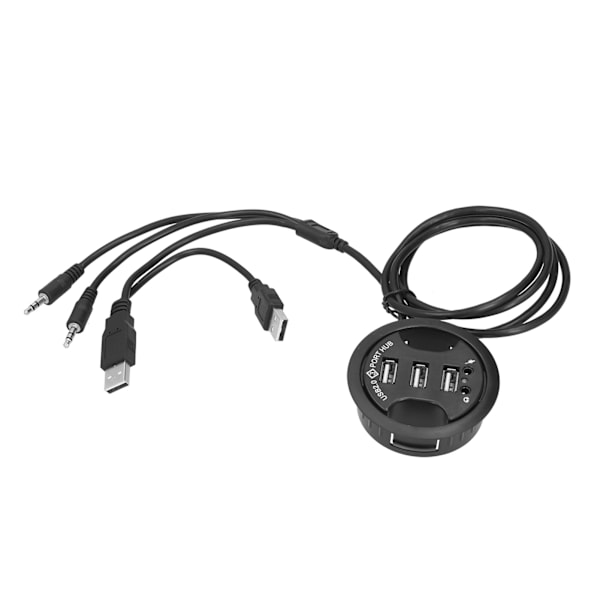 3 Port Desktop USB HUB Høyhastighets Utvidelse Rund HUB med 3,5 mm Audiohull for Datamaskin Mikrofon Telefon