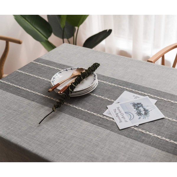 Robust duk av bomull och linne för rektangulära bord Duk med robust gallerbroderi. (140 x 180 cm, grå)
