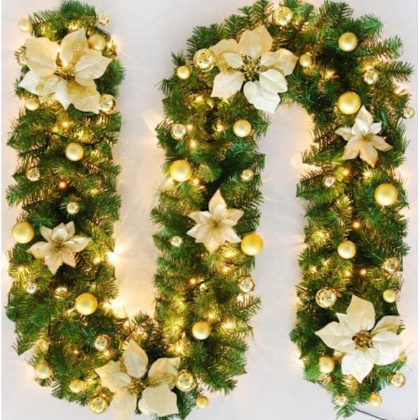 Julekrans, 2,7 m kunstige kranser med LED-lys, sølv 2,7 m lang, 25 cm bred