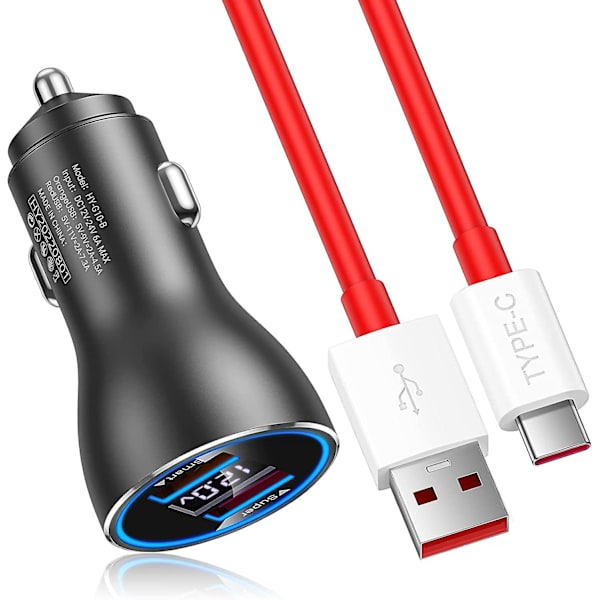 80W Supervooc Bil-Lader for OnePlus 10 Pro/Nord 2T, Bil-Lader USB med USB-C Kabel 1m, 2 Ports 65W Warp Charge for Onepl