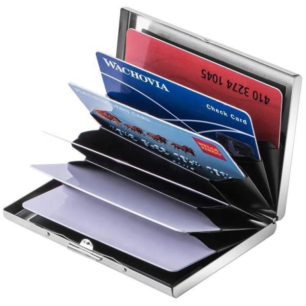Rostfri - Korthållare med fack - Skyddar RFID - plånbokmetall silver