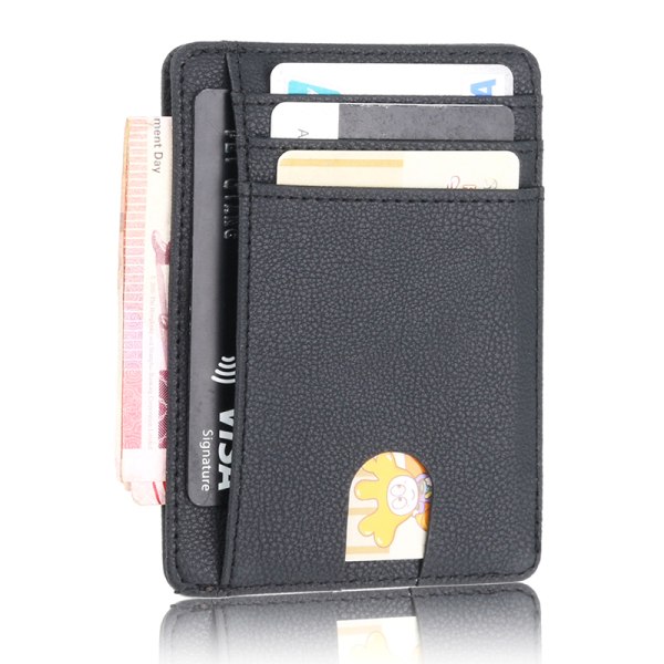 Herr RFID-blockerande läder Slim Wallet Kreditkortshållare Black