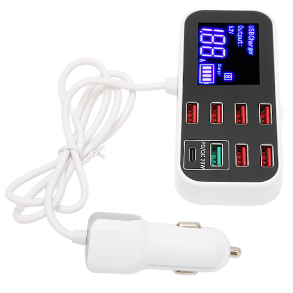 Billaddare Multi USB Laddstation 8 Portar Snabb PD QC 3.0 Typ C Port Telefon Hub med LCD-skärm