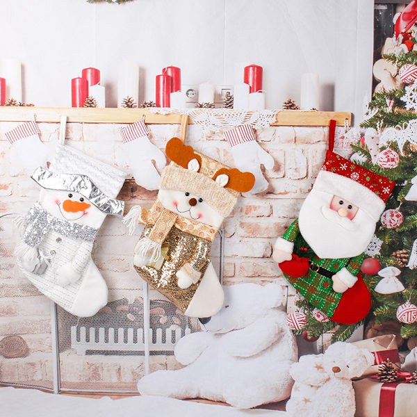 Julstrumpor (guld), 3-pack julklappspåse Dekorationspresent