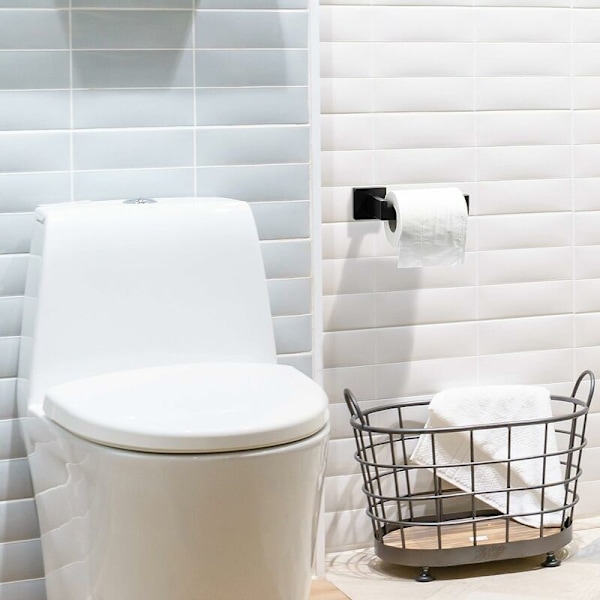 Sort toiletpapirholder, rustfri stålrulleholder Toiletpapirholder til badeværelse og køkken (firkantet)