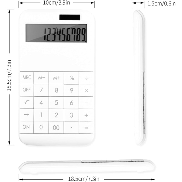 Kontor kalkulator - 12-sifret stor LCD-skjerm, solcellebatteri, standard skrivebordskalkulator (hvit)