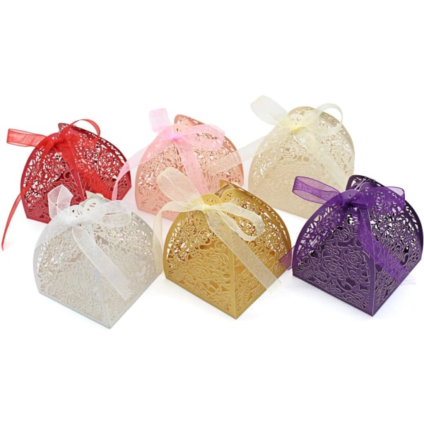 Paket med 100 Laser Cut Rose Candy Boxes, Favor Boxes 2,5" x 2,5"x