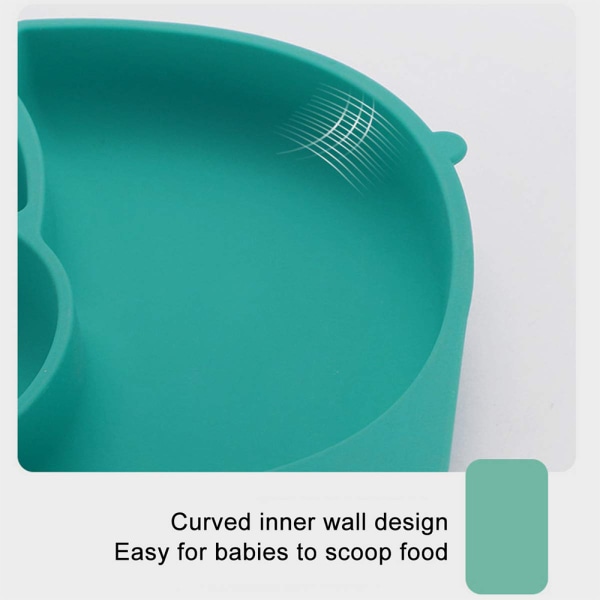 Baby silikoni sugplatta, delad skål för toddler , silikon för barn Green