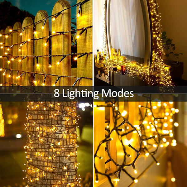 Solar LED-ljusslingor Utomhusträdgård, utomhus Vattentät Solar Fairy Lights för födelsedagsträdgårdsdekorationer (varmvitt) 100LED 12M 8 lägen