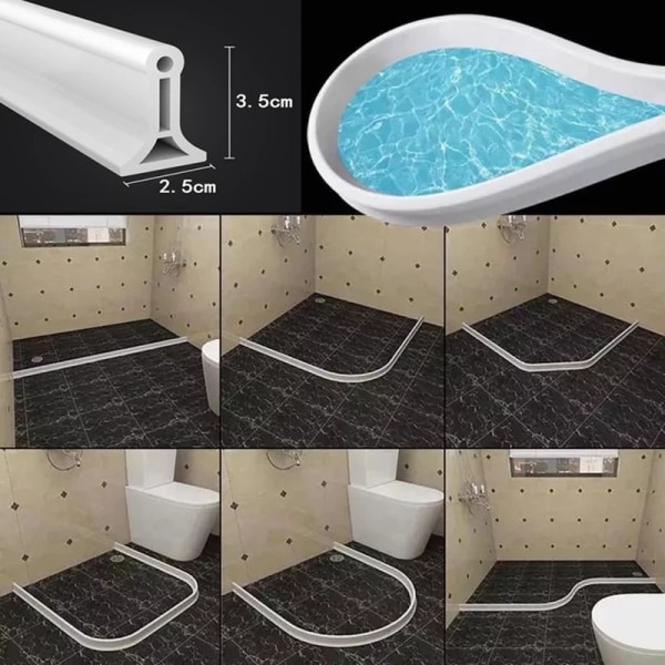 Silikone Vandstop Toilet Badeværelse Vandtilbageholdelsesstrimmel Brusebad Vådadskillelse Blocker Dam Flood Barrier 1 stk (1M, Hvid)