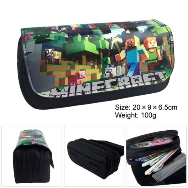 Minecraft Case arn Pojkar Flickor Canvas Dubbel Zip B