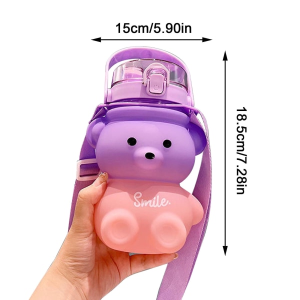 Vesikuppi söpö sarjakuva karhu, säädettävä olkahihna lahja, luova suuri tilavuus vesipullo Pink 1100ML